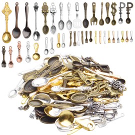Tableware Charms,100g (80-120pcs) Fork Knife Spoon Tableware Pendants Mixed Kitchen Theme Charms Craft Supplies for DIY Necklace Bracelet