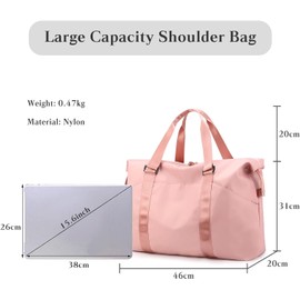 Sports Gym Bag for Women, Duffle Bag with Wet Pocket Compartment, Personal Item Travel Workout Bag (Pink)