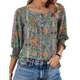 AKEWEI Plus Size Tops Womens Summer Clothes for Women Womens Tunic Tops Crewneck Casual Button Down Summer Clothes XXL