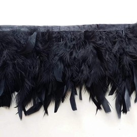 Sowder Turkey Feathers Trim Fringe for Party Wedding Dress Sewing Crafts Costumes Decoration Pack of 2 Yards(Black)