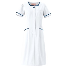 Folk 3016EW Women's One-Piece Medical Nurse Medical Lab Coat Nursing Clinic Esthetic, multicolor (white / navy)