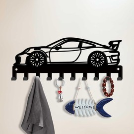 SUPERDANT Car Key Holder Wall Mount Race Car Key Hanger 10 Hooks Farmhouse Key Holder for Wall Key Rack Metal Key Organizer Key Hooks for Dog Leash Home Kitchen Entryway Front Door Gift for Car Lover