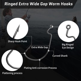 FishTrip 50pcs EWG Hooks for Bass Fishing, Offset Worm Hook Texas Rig Hooks Live Bait Fishing Hooks for Freshwater Saltwater Size 4