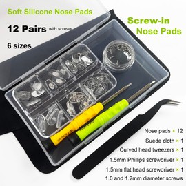 PTSLKHN Screw-in Eyeglass Nose Pads, Glasses Nose Pads Replacement Kit, 12 Pairs of Soft Silicone Nose Pads for Eye Glasses, Sunglasses and Presbyopes