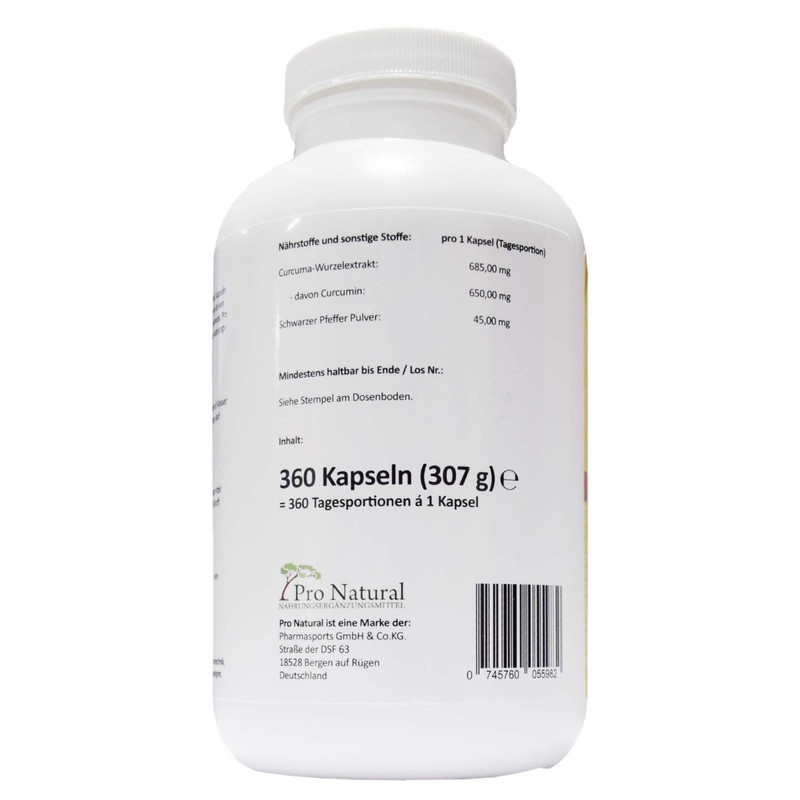 Curcuma Extract 360 Capsules - Curcumin Content High Dose