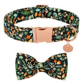 UP URARA PUP Dog Collar with Bow Tie, Comfortable Adjustable Cotton Bowtie Collar for Medium Girl Boy Dog, Fall Dog Collar with Metal Buckle, M, Neck 13.5-22in