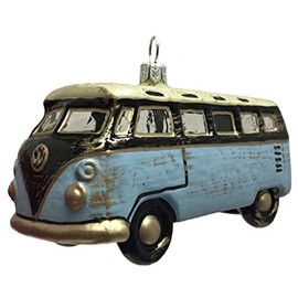 Pinnacle Peak Trading Company Blue Vintage Look Bus Car Polish Glass Christmas Tree Ornament Made in Poland