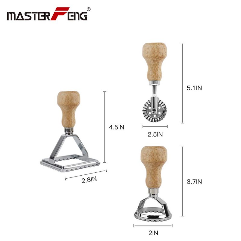 MASTER FENG Ravioli Stamp Maker Cutter, Mold with Wooden Handle