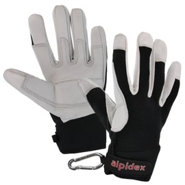 ALPIDEX Universal All-Purpose Gloves Made of Genuine Leather for Men and Women Multifunctional Via Ferrata Hobby Garden, Size: M, Colour: Wild Black
