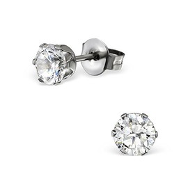 Hypo-Allergenic Surgical Stainless Steel Stud Earrings with 5mm AAA CZ Crystals by Kate Benson