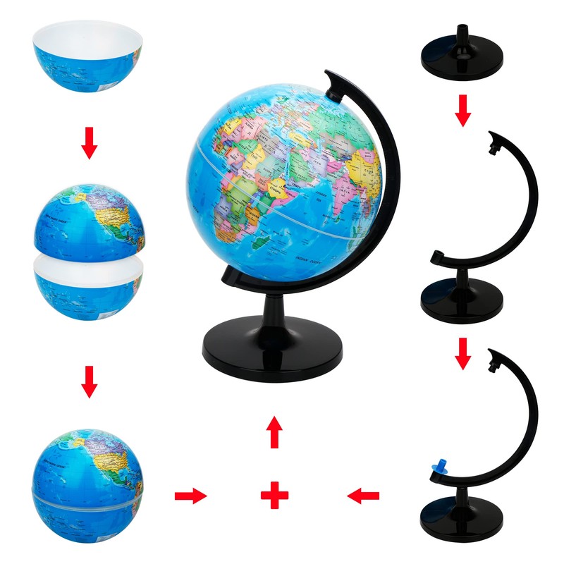 Exerz 8" World Globe - Political Map Educational- Self Assembled