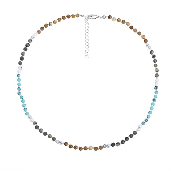 Winssigma Natural Gemstone Beaded Necklace, Hand Knotted Stone Choker Necklace