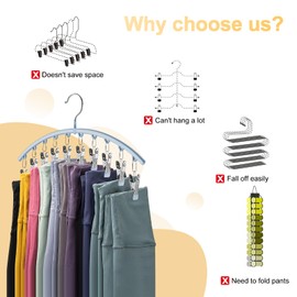 Volnamal Legging Organizer for Closet, Metal Yoga Pants Hanger w/Rubber Coated 1 Pack w/10 Clips Hold 10 Leggings, Hangers Space Saving Hanging for Closet Organizers and Storage-Blue