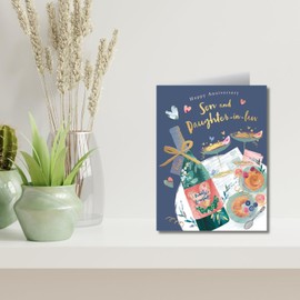 Words 'n' Wishes Anniversary Card for Son & Daughter in Law, Wine Celebrations, Multi-Coloured, 21.6 x 16.5