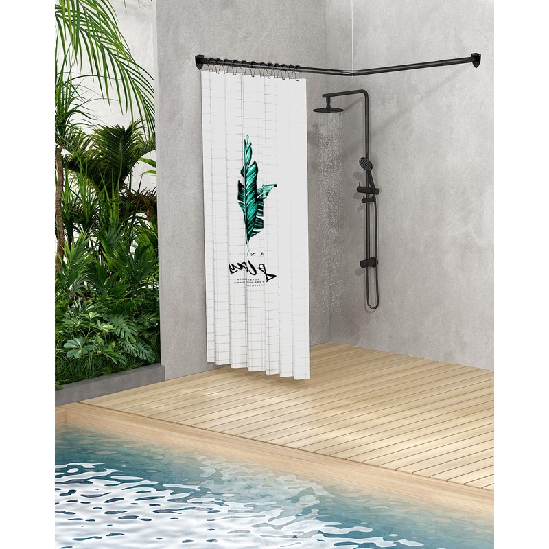 Yampos L Shaped Shower Curtain Rod with Unique Shield Base