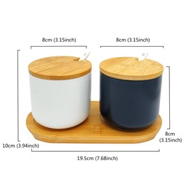 OnePine Set of 2 Sugar Bowl, 260ml Ceramic Spice Jar Salt Container with Lid and Spoon for Home and Kitchen (White and Black)