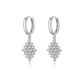 SLUYNZ 925 Sterling Silver Diamond Dangle Hoop Earrings for Women Teens CZ Dangle Hoop Earrings Drop Prom Earrings Bridal Wedding Rhinestone Earrings (A-Silver)