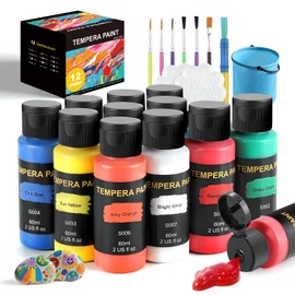 TMOL Washable Paint for Kids 12 Colors, Non-Toxic, Safe & Washable for Toddlers, Tempera Paint with Brushes, Palette & Bucket, School Project Art Supplies