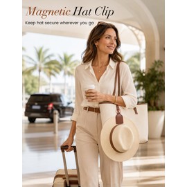 Niveaya Magnetic Hat Clip for Travel, Strong Magnet Holder for Hats, Chic Hands-Free Travel Essentials for Beach Cruise Vacation, Secures Hats on Tote Bags Purse Backpacks Luggage, 1-Pack Brown