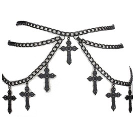 Wloisc Cross Waist Chain Belt - Punk Gothic Crossover Body Belly Chains Tassel for Women Girl (Black)