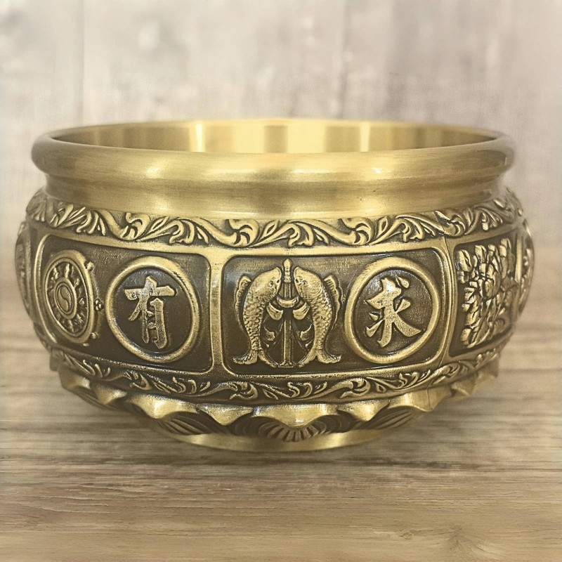 Classic Feng Shui Brass Wealth Bowl - Chinese Money Attraction