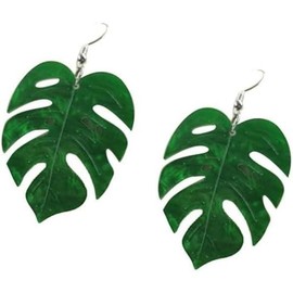 Tropical Green 3  Leaf  Drop Dangle Earrings monstera Leaves Layered for Women Summer Holiday Beach - Color: B