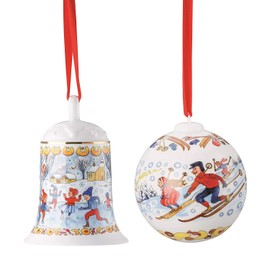 Hutschenreuther Christbaumanhänger Set 2018 Porzellankugel und Porzellanglocke 02252-722984-27940 + 02250-722822-27920