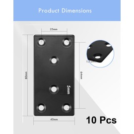 TOP-VIGOR 10Pcs Flat Brackets for Wood, 80 x 40 x 1.75mm Heavy Duty Metal Sleeper Brackets Flat Joining Plates, Stainless Steel Mending Plates for Connector Wood Fixing