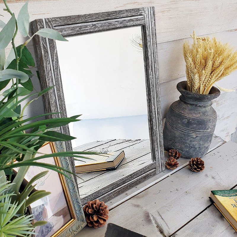 AAZZKANG Rustic Mirror Wood Framed Wall Mirror 20"x16" Rectangle Decorative