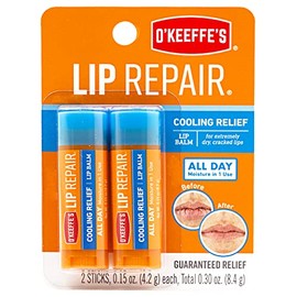 O'Keeffe's Cooling Relief Lip Repair Lip Balm for Dry, Cracked Lips, Stick, Twin Pack