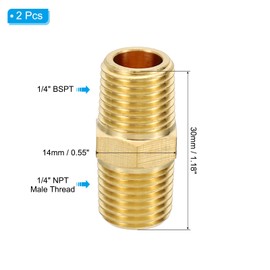 PATIKIL Brass Nipple Pipe Fittings, 3Pcs 1/4" BSPT x 1/4" NPT Male Thread Hex Tubing Coupler Adapter Connector for Plumbing Water Line Connection Couplings