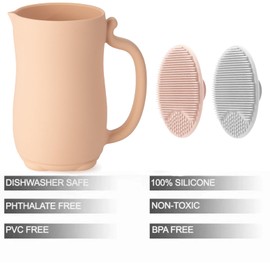 PandaEar Baby Bath Rinse Cup, Silicone Baby Shampoo Rinser with 2 Pack Cradle Cap Brush for Kids Toddler Body Washing (Pink)