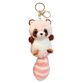 JINGSHILI Plush Big Tailed Raccoon Charm Keychains Cute Pendant Car Keyring Backpack Decoration Fashion Jewelry for Women Girls, Pink