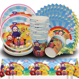 Teletubbies Antenna Baby Party Tableware, Cute Children's Party Decoration Accessories, Plates, Cups, Napkins, Tablecloths, Children's Birthday Party Tableware for 20 Children, Pack of 61