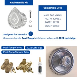 100710 Knob Handle Kit Compatible with Moen Model 100710 and 96782 96791 96797 98039 for Moen One-Single Handle Tub/Shower Posi-Temp Moentrol Valve or Chateau Bathroom Faucet Replacement