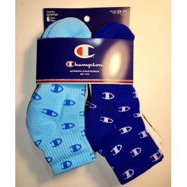 Champion Script 6 Pair Quarter Socks Blue/Black/Whi