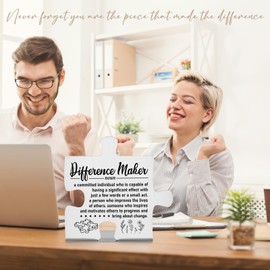 Difference Maker Desk Sign for Coworker Teacher Nurse Volunteer, Puzzle Plaque Appreciation Gift for Women Men, Thank You Motivational Office Decor, Recognition Keepsake EDD94