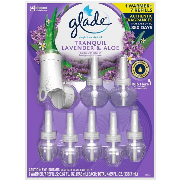 Glade Tranquil Lavender & Aloe PlugIns Scented Oil 7 Refills + Warmer