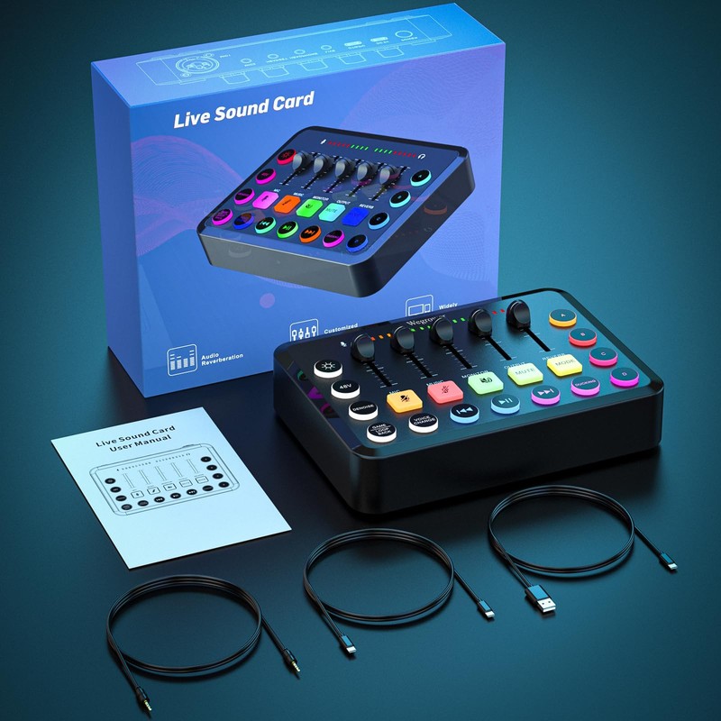 Wegrower Rechargeable Audio Mixer for Gaming & Podcasting - 48V