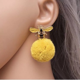 Mustard Pom Pom Earrings Bee Stud Earrings for Women Girls jewelry animal