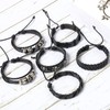Feeyios 6 Pcs Mens Leather Bracelet Black Braided Rope Bracelet