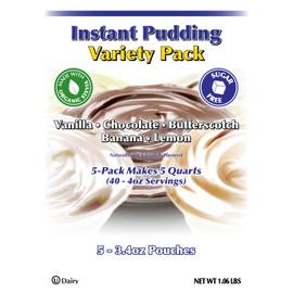 GramZero Variety (Vanilla, Chocolate, Butterscotch, Banana, Lemon) Sugar Free Pudding Mix 5-Pack, Great For Nutrition Club Meal Replacement Shakes, Low Calorie Dessert, Stevia Sweetened