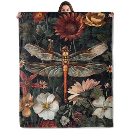 Dragonfly Floral Throw Blanket for Boys Girls Kids Adults, Cozy Botanical Insect Theme Flannel Blankets Gifts for Camping, Bedroom, Couch, Room Home Decor, 50"x60"