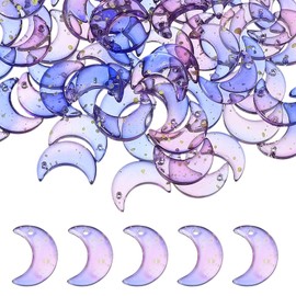 uxcell 100 Pcs Crystal Charm, Glass Moon Crystal Beads Tiny Hanging Moon Pendant with Gold Foil for Jewelry Making Bracelet Necklace Earring DIY Craft, Blue/Purple