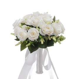 CYANLUX Wedding Bouquets for Bride Bridesmaid Bouquet Champagne White Artificial Roses Flowers for Wedding Valentine's Day Church Home Decoration (1#White)…