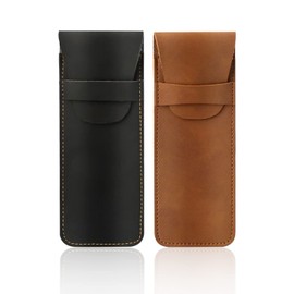 Pack of 2 Pencil Case, PU Leather Pen Case, Handmade Pen Case, Protective Case for Pencils, Pens, Ballpoint Pens (Black and Brown), black, brown, Professional
