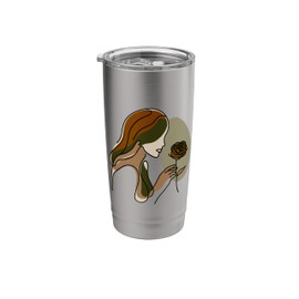 Line Art Abstract Minimalist of Women Face with Rose Flower Stainless Steel Insulated Tumbler