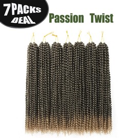 7 Packs Ombre Passion Twist Hair 24 Inch Passion Twist Crochet Hair for Black Women Water Wave Crochet Braiding Hair Extensions (24in, 1B/27)