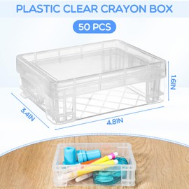 Suzile 50 Pcs Plastic Clear Crayon Box Stackable Crayon Organizer with Lid Clear Crayon Storage Containers Bulk for Office School Classroom Supplies Pen Pencil Art Crafts