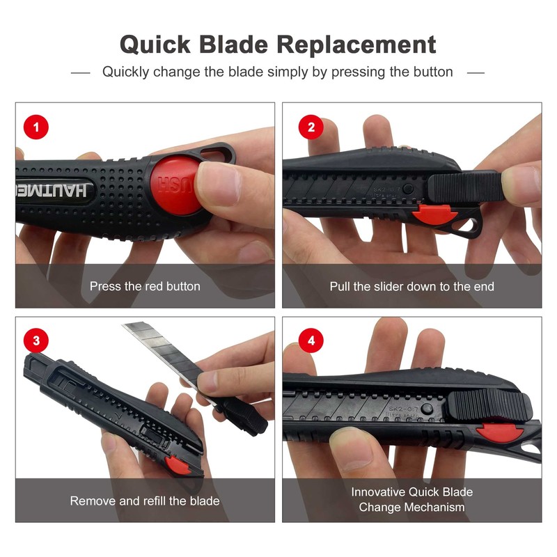 HAUTMEC 18mm Soft Grip Auto-Lock Utility Knife With Red Safety